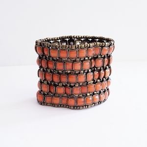 RHINESTONE & BEADED Coral Bracelet